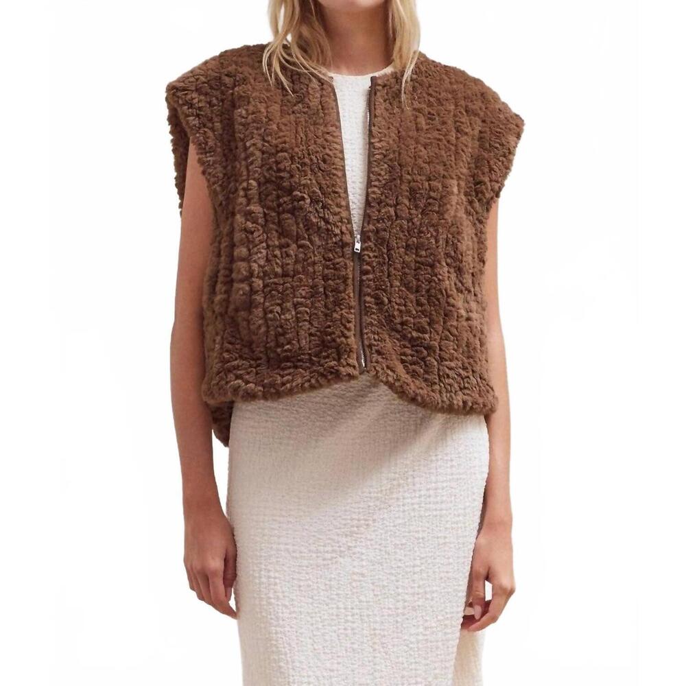 NEW NYLAND seraphina faux fur zip up vest in brown
